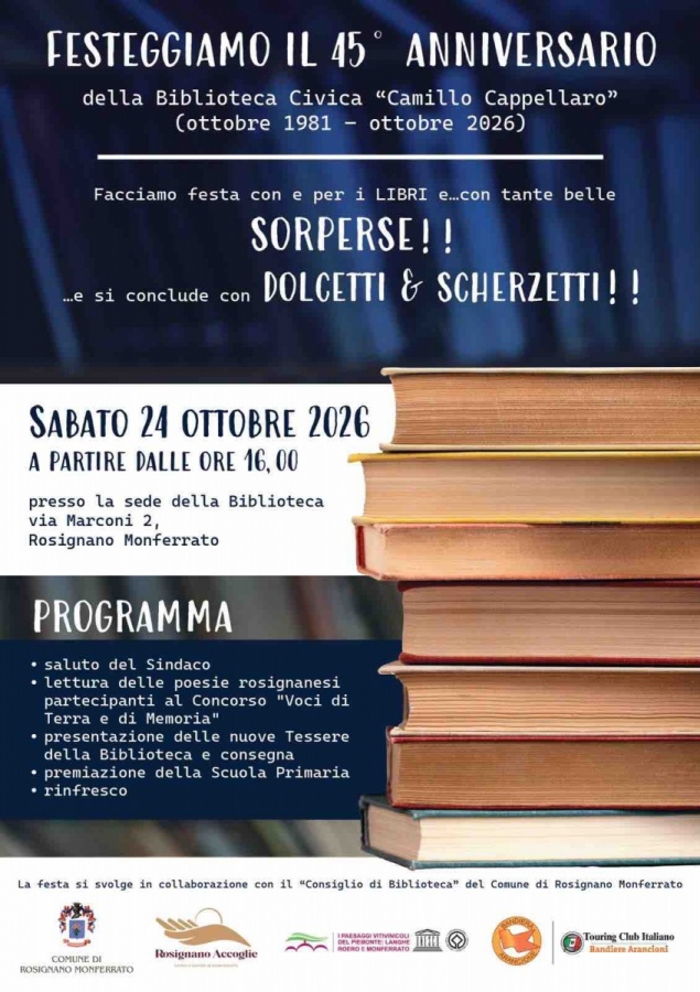 Festeggiamo l'anniversario della Biblioteca. Civica &laquo;Camillo Cappellaro&raquo; in Rosignano